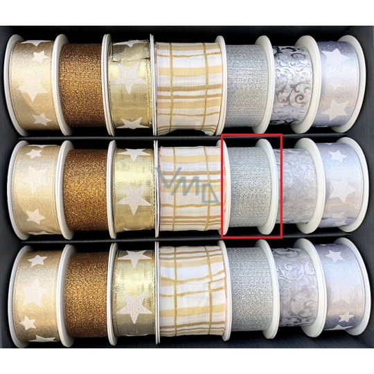 Nekupto Stuha látková vánoční Stříbrná pavučina 25 mm x 2,5 m