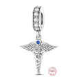 Charm Sterlingové stříbro 925 Gradace - Aeskulapova hůl - znak lékařů a farmaceutů, Absolvent přívěsek na náramek zaměstnání