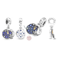 Charm Sterlingové stříbro 925 Santa na měsíci 2v1, přívěsek na náramek Vánoce