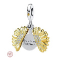 Charm Sterlingové stříbro 925 Rozkvetlá slunečnice pozlacená s nápisem - Jsi moje sluníčko, otevíratelný přívěsek na náramek láska