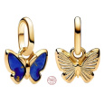 Charm Sterlingové stříbro 925 Mini medailon Motýl, modrý malý, pozlacený, přívěsek na náramek zvíře