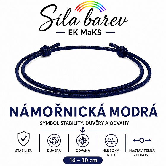 Síla barev Šňůrkový náramek – Námořnická modrá | Symbol stability, důvěry a odvahy | nastavitelný 16 - 30 cm