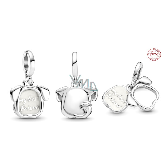 Charm Sterlingové stříbro 925 Můj pejsek - můj nejlepší přítel, pes, 2v1 přívěsek na náramek mazlíček