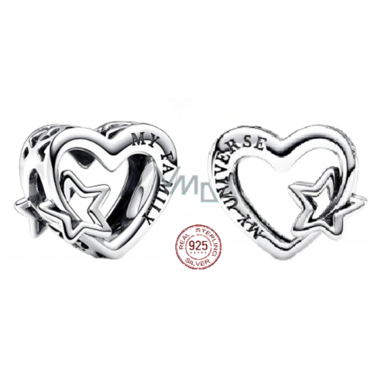Charm Sterlingové stříbro 925 Srdce s propletenou hvězdou, korálek na náramek rodina Charm Sterlingové stříbro 925 Srdce s propletenou hvězdou, korálek na náramek rodina