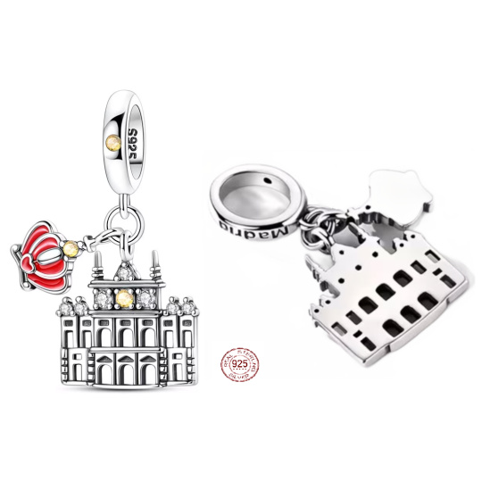 Charm Sterlingové stříbro 925 Španělsko Královský palác - Madrid, elegance, historie a španělská vášeň 2v1 přívěsek na náramek, cestování