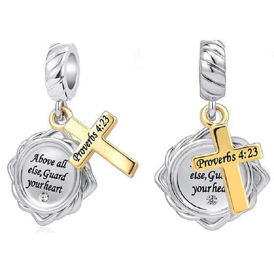 Charm Duchovní symbol, odkaz na verš z Bible – Kniha Přísloví 4:23,, 2v1 přívěsek na náramek