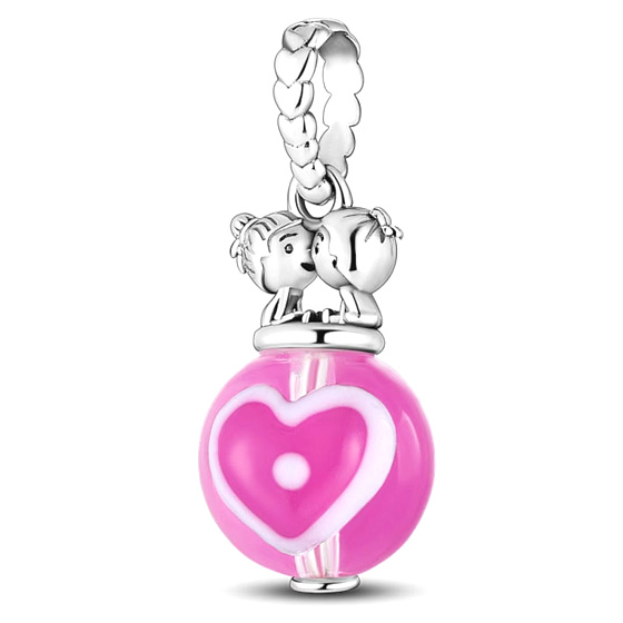  Polibek, láska, srdce, stříbrný 925 přívěsek na náramek