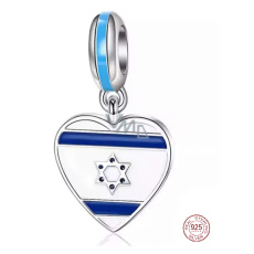 Charm Sterlingové stříbro 925 Izraelská vlajka, srdce s Davidovou hvězdou, přívěsek na náramek cestování