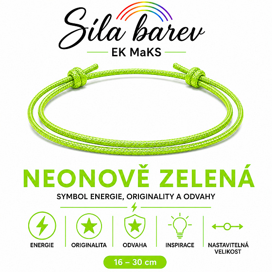 Síla barev Šňůrkový náramek – Neonově zelená | Symbol energie, originality a odvahy | nastavitelný 16 - 30 cm