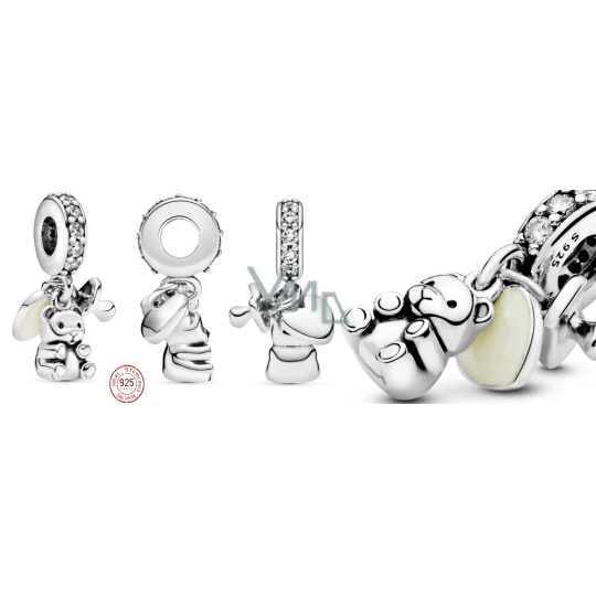 Charm Sterlingové stříbro 925 Plyšový medvídek pro miminko 3v1, přívěsek na náramek rodina Charm Sterlingové stříbro 925 Plyšový medvídek pro miminko 3v1, přívěsek na náramek rodina
