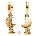 Charm Sterlingové stříbro 925 SAE Dubaj Burdž Chalífa & měsíc, 2v1 nejvyšší budova světa, symbol snů, výšek přívěsek na náramek cestování