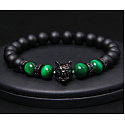 Onyx černý matný + Tygří oko zelené + Vlčí hlava náramek elastický přírodní kámen, kulička 8 mm / 21 cm