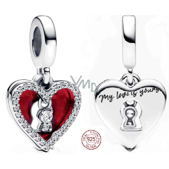 Charm Sterlingové stříbro 925 Červené srdce s klíčovou dírkou 2v1, přívěsek na náramek láska Charm Sterlingové stříbro 925 Červené srdce s klíčovou dírkou 2v1, přívěsek na náramek láska