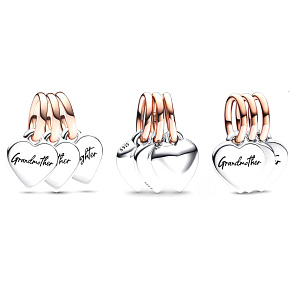 Charm Dělitelné kouzlo babička, máma a dcera - rodina generace srdcí 3v1, přívěsek na náramek, rodina