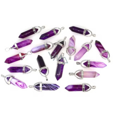 Achát fialový Kyvadlo šestihran přívěsek přírodní kámen 41 x 13 mm, ručně vyřezávaný, dodává odvahu a sílu, 1 kus