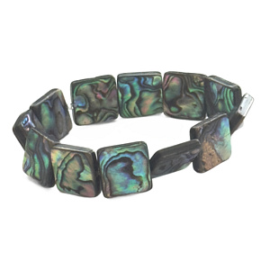 Paua mušle / Abalon s duhovou hrou barev náramek 14 x 14 mm / 16 - 17 cm, symbol ochrany a životní rovnováhy