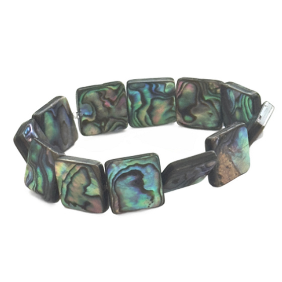 Paua mušle / Abalon s duhovou hrou barev náramek 14 x 14 mm / 16 - 17 cm, symbol ochrany a životní rovnováhy