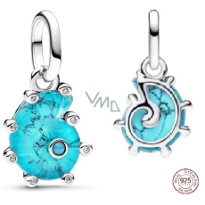Charm Sterlingové stříbro 925 Mořský šnek z modrého skla Murano, přívěsek na náramek zvíže