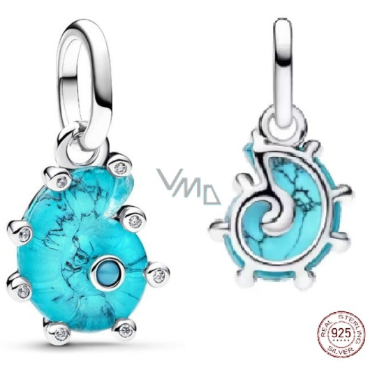Charm Sterlingové stříbro 925 Mořský šnek z modrého skla Murano, přívěsek na náramek zvíže