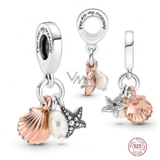 Charm Sterlingové stříbro 925 Mořská hvězdice, Mušle, sladkovodní perla, 3v1 přívěsek na náramek, moře Charm Sterlingové stříbro 925 Mořská hvězdice, Mušle, sladkovodní perla, 3v1 přívěsek na náramek, moře