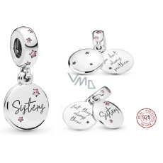 Charm Sterlingové stříbro 925 Sestry - není ji vždy vidět, ale vždy je u tebe, 2v1 přívěsek na náramek rodina