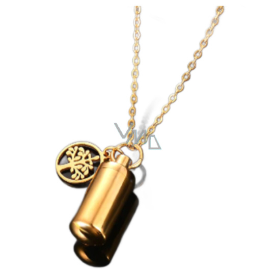 Pamětní, pietní urnový přívěsek, strom života zlatý voděodolný, nerezová ocel 10 x 28 mm