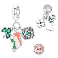 Charm Sterlingové stříbro 925 Irsko – Den svatého Patrika, houpající se mapa, trojlístek a keltský uzel, 3v1 přívěsek na náramek cestování