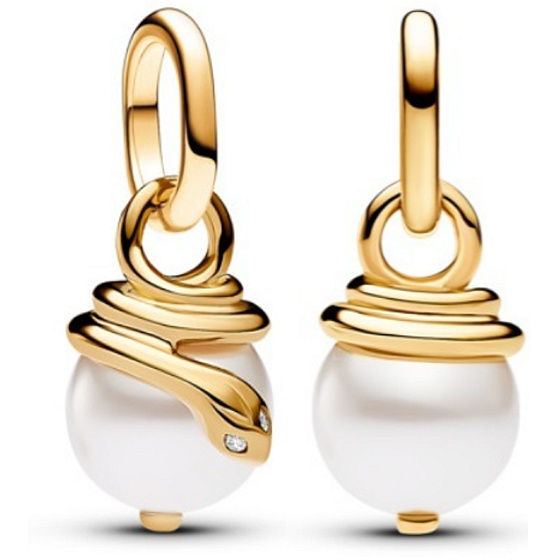 Charm Mini medailon - Had s perlou, přívěsek na náramek zvíře