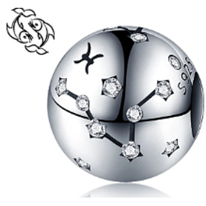 Charm Znamení zvěrokruhu Ryby + zirkony, korálek na náramek 9 mm