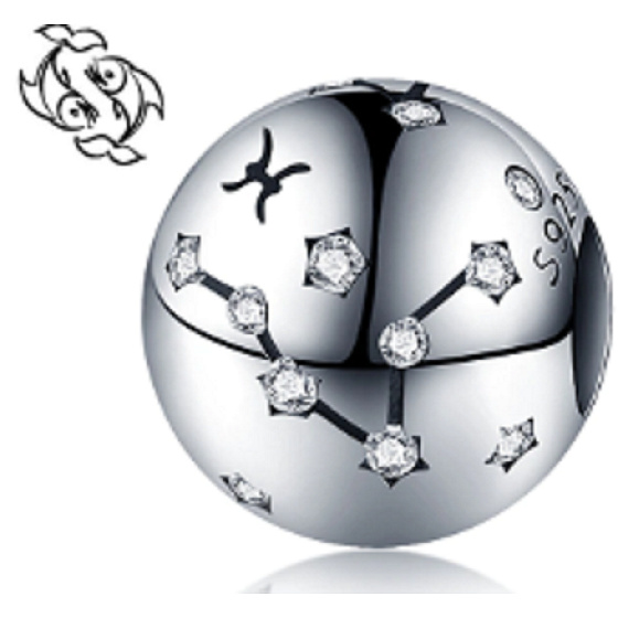 Charm Znamení zvěrokruhu Ryby + zirkony, korálek na náramek 9 mm