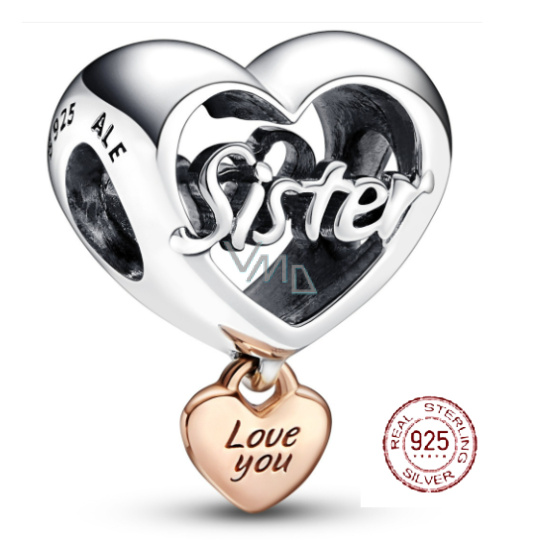 Charm Sterlingové stříbro 925 Srdce a nápis Miluji tě sestro - Love you Sister, korálek na náramek rodina Charm Sterlingové stříbro 925 Srdce a nápis Miluji tě sestro - Love you Sister, korálek na náramek rodina