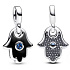 Charm Mini medailon - Ruka Fatimy, Hamsa s hvězdně modrým krystalem a černým smaltem, přívěsek na náramek symbol