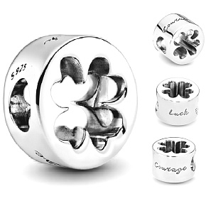 Charm Vystřižený čtyřlístek - Štěstí a Odvaha, korálek na náramek příroda