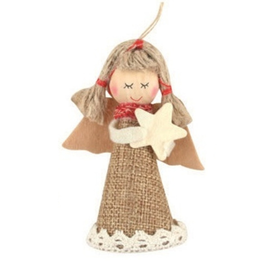 Anděl jutový s hvězdou na zavěšení 8 cm č.2