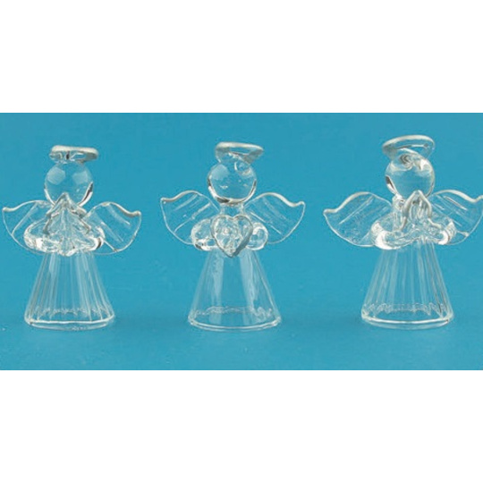 Andělé ze skla se stříbrnou svatozáří sada 5 cm 3 kusy