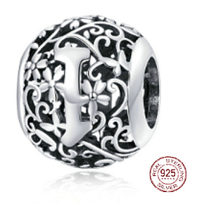 Charm Kouzelná abeceda písmeno I s květinami, korálek na náramek