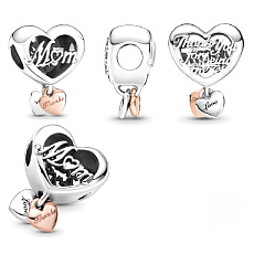Charm Srdce a nápis Děkuji, maminko, korálek na náramek rodina