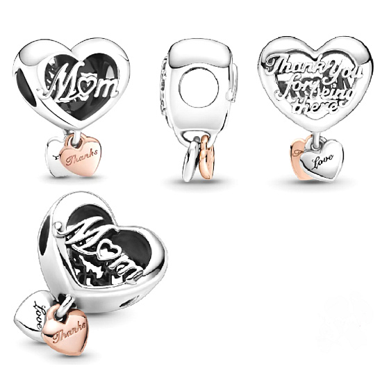 Charm Srdce a nápis Děkuji, maminko, korálek na náramek rodina