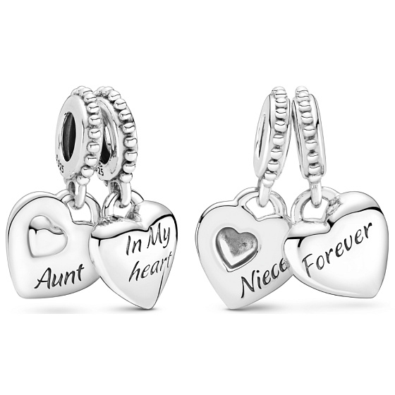 Charm Srdce Teta & neteř 2v1, rozdělitelný přívěsek na náramek rodina
