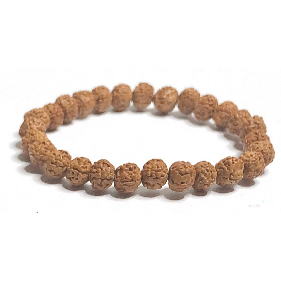Rudraksha náramek elastický z přírodního semene, kulička 8 mm / 16 - 17 cm