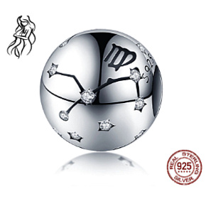 Charm Znamení zvěrokruhu Panna + zirkony, korálek na náramek 9 mm