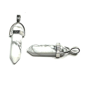 Magnezit / Howlit bílý kyvadlo šestihran přívěsek přírodní kámen 41 x 13 mm, očistný kámen