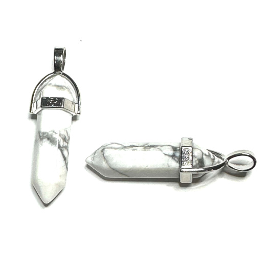 Magnezit / Howlit bílý kyvadlo šestihran přívěsek přírodní kámen 41 x 13 mm, očistný kámen