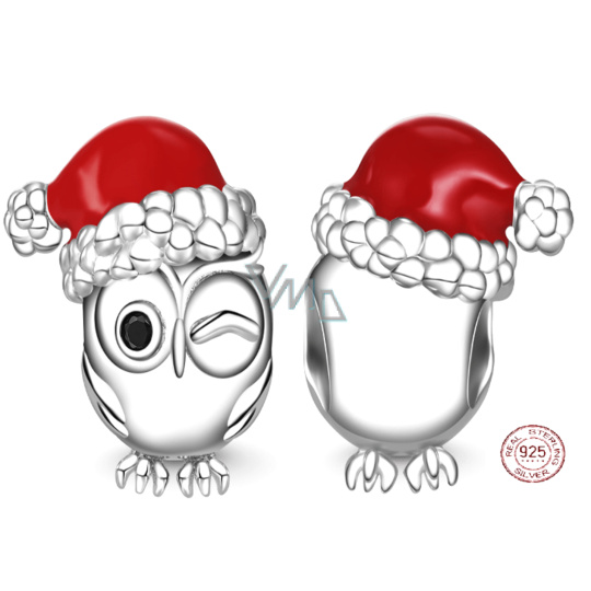 Charm Sterlingové stříbro 925 Sova se santovskou čepicí, korálek na náramek Vánoce