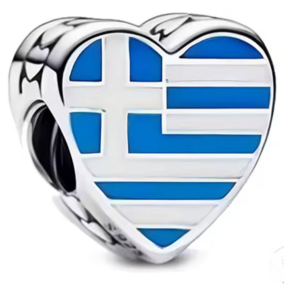 Charm Řecko – srdce s vlajkou, korálek na náramek cestování
