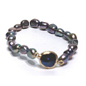 Perla říční černá s ozdobou náramek elastický přírodní, 7 - 8 mm / 16 - 17 cm, symbol ženskosti, přináší obdiv