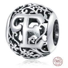 Charm Sterlingové stříbro 925 Kouzelná abeceda písmeno E s květinami, korálek na náramek