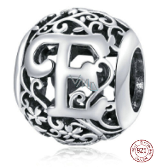Charm Sterlingové stříbro 925 Kouzelná abeceda písmeno E s květinami, korálek na náramek Charm Sterlingové stříbro 925 Kouzelná abeceda písmeno E s květinami, korálek na náramek