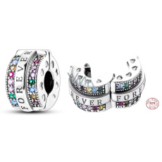 Charm Sterlingové stříbro 925 Navždy barevné zirkony, stopper, klipový korálek na náramek láska