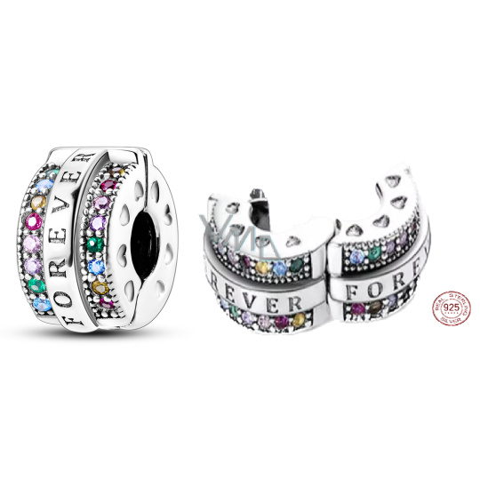 Charm Sterlingové stříbro 925 Navždy barevné zirkony, stopper, klipový korálek na náramek láska